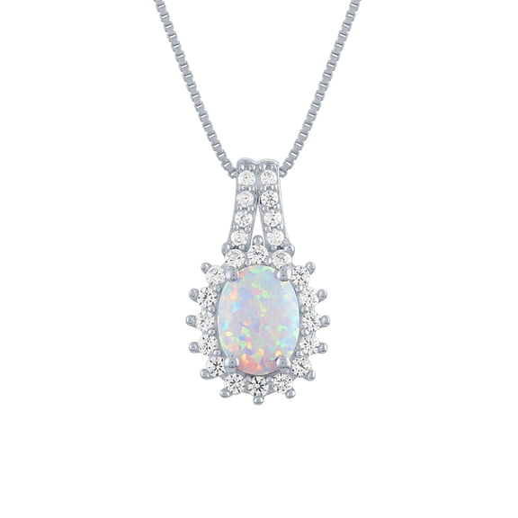 Womens Lab Created White Opal Sterling Silver 18 Inch Pendant Necklace