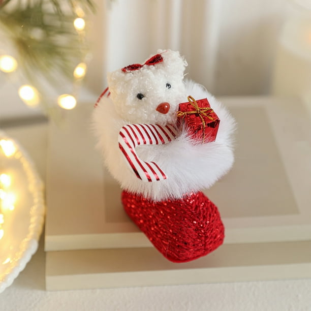 Decoraciones navideñas, adornos navideños, regalos de Navidad, botas rojas y blancas, osito de peluche colgante, muñeco, adornos para el árbol de Navidad, adornos decorativos, peluches de juguete, col