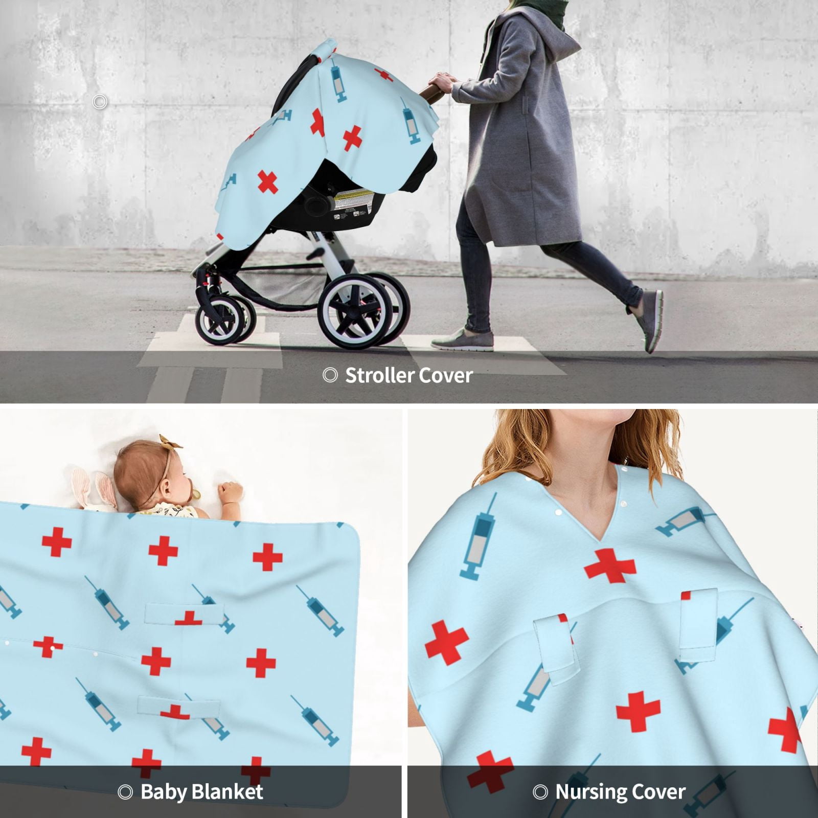Car Seat Cover Baby - Syringe And Red Cross Breathable Infant Car Seat Cover for Baby Carseat, Lightweight Comfort Baby Essentials Must Haves Newborn Stuff for Girl Boy