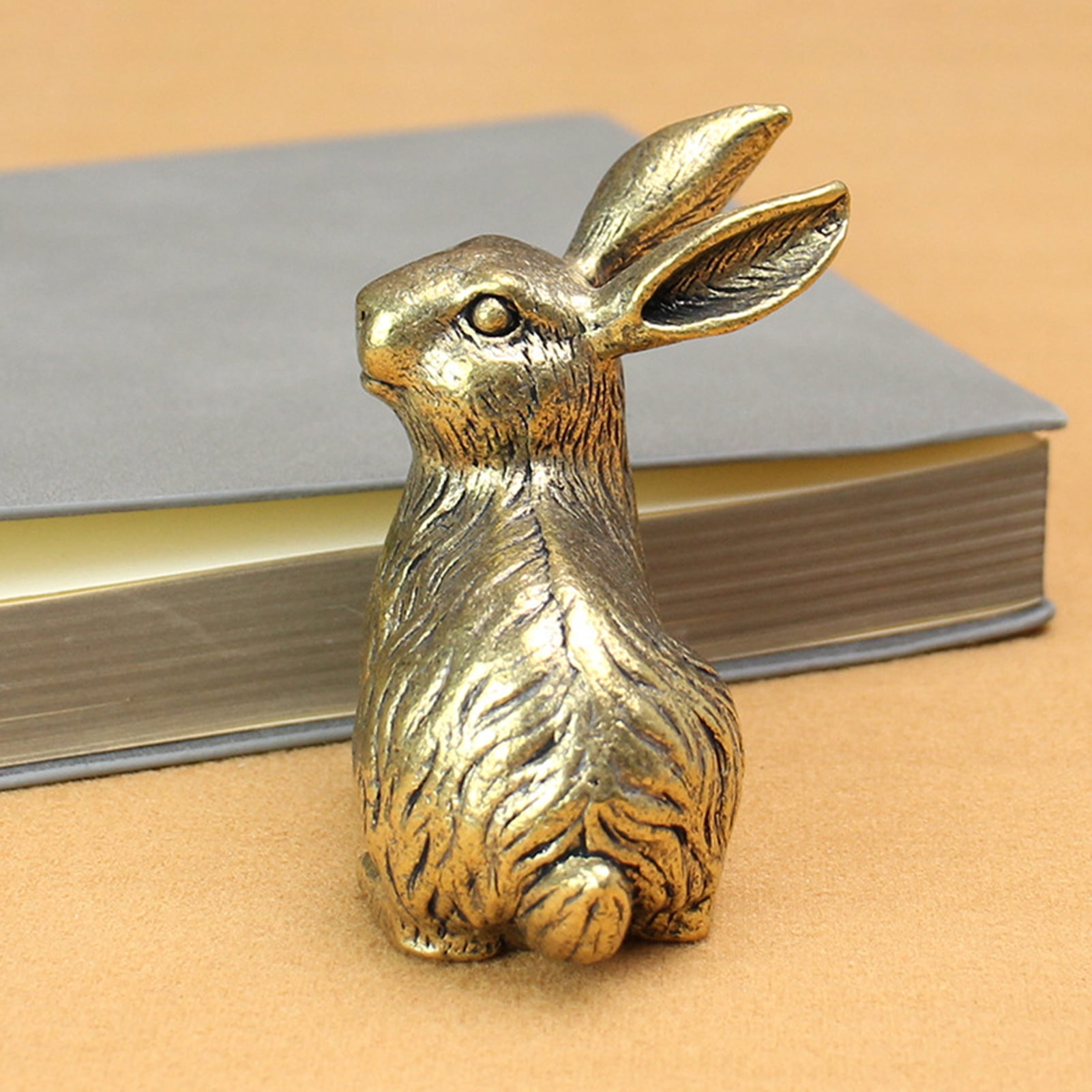 Brass Bunny Figurines Vintage Golden Rabbit Statue Miniature Easter Home Table Ornament for Living Room Farmhouse Spring Decor