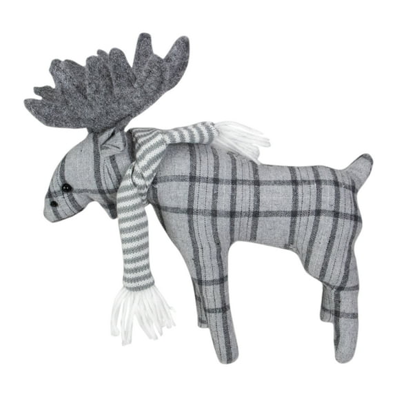 Northlight Checkered Moose with Striped Scarf Christmas Figure - 10" - Gray