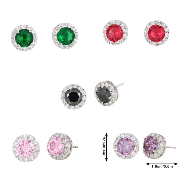 1 Pair Copper Women Ear Stud Solid Color Rhinestone Pair Solid Color Copper Exquisite Easy Matching Round Girls Ladies Party Earring Jewelry Green
