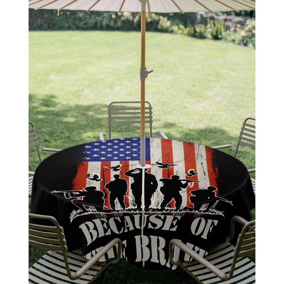 Outdoor Tablecloth with Umbrella Hole, Independence Day USA Flag Zippered Table Cloth for Square Tables, Memorial Day Washable Waterproof Tablecloths for Picnic Patio Garden
