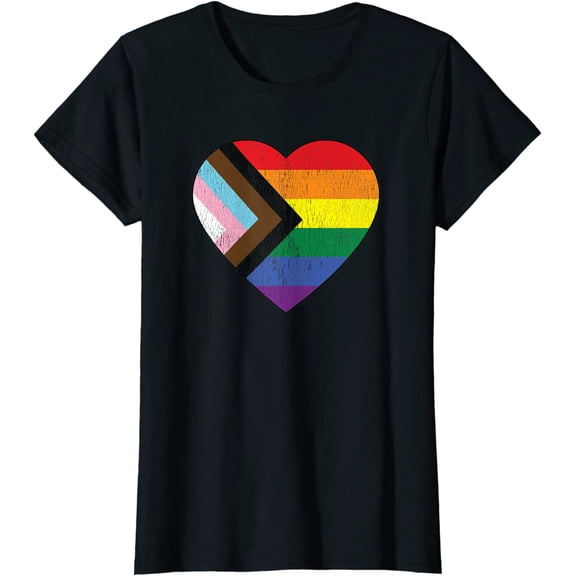 Progress Pride Flag Rainbow Heart Vintage Retro Love LGBTQ Gift T-Shirt