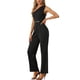 thumbnail image 4 of INSPIRAR CHIC Mono de un hombro para mujeres, vestido sin mangas, con cinturón, pantalones anchos, color negro, talla XL, 4 of 6