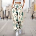 thumbnail image 2 of Women Christmas Outfit Women's Festive Holiday Christmas Tree Print Drawstring Joggers Comfortable High Waisted Casual Sweatpants With Side Pockets Beige 2XL, 2 of 4