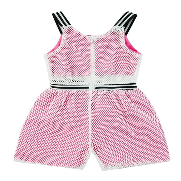 Girl Summer Jumpsuit Contrast Color Hollow Fishnet Zipper Shorts