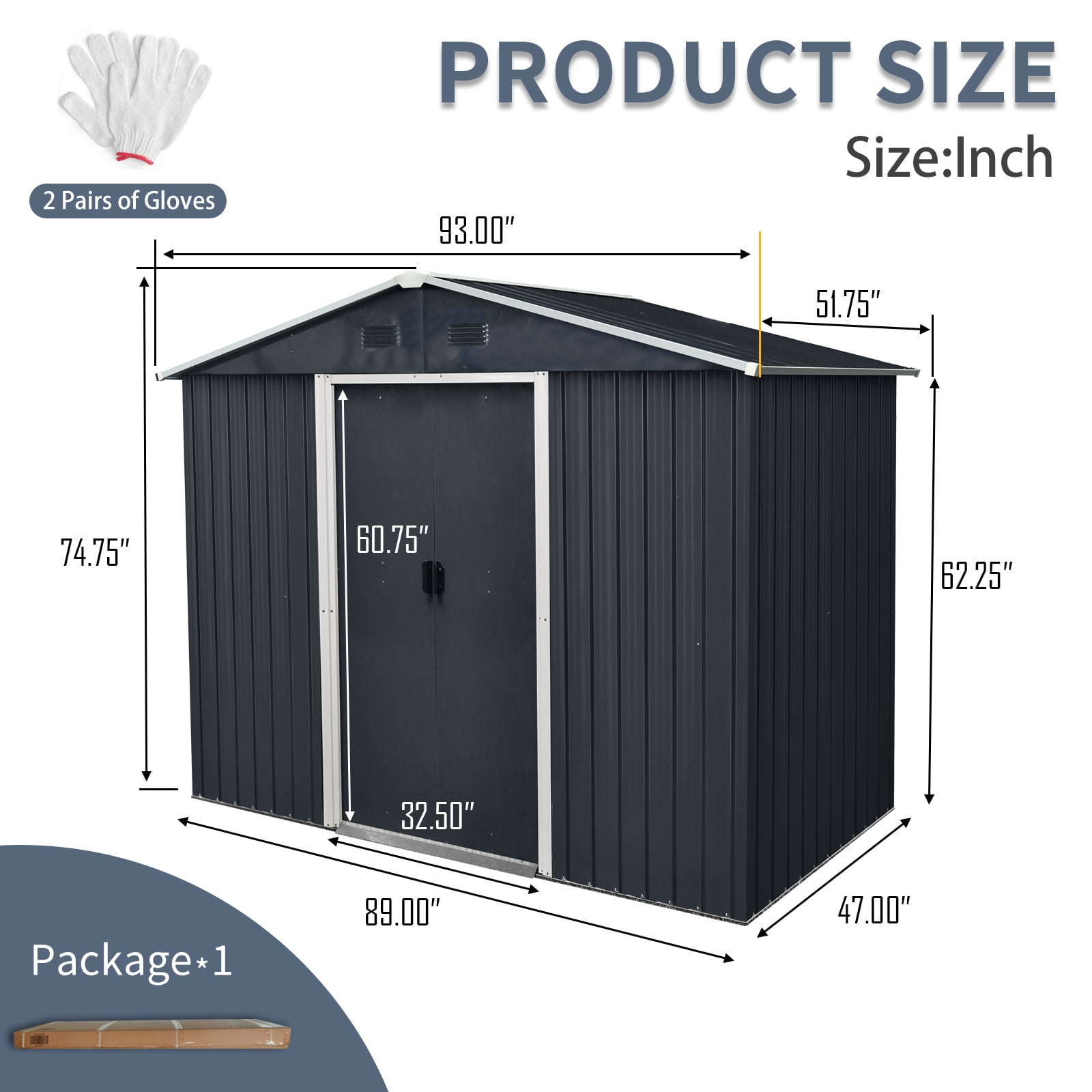 Alvantor 8 x 4 FT Outdoor Storage Shed Metal Garden Shed with Sliding Door and foundation for Backyard, Garden,Black