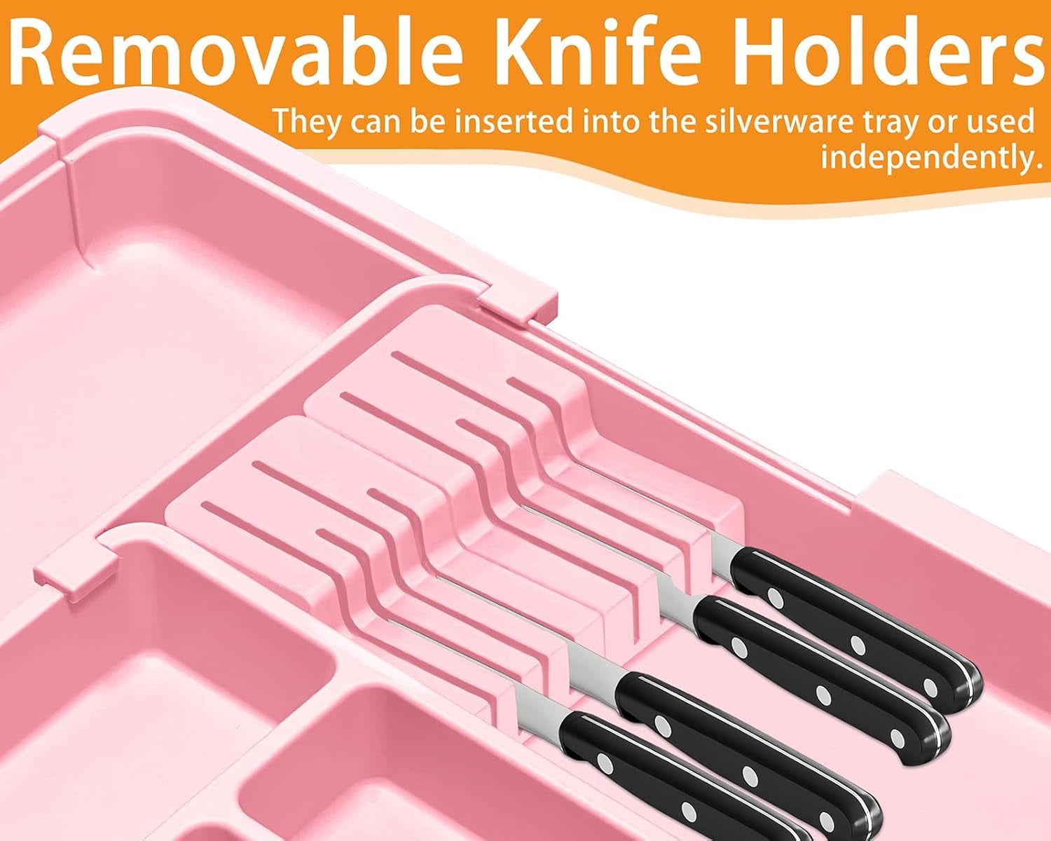Silverware Organizer - Expandable Large Kitchen Drawer Organizer Utensil Organizer with 2 Knife Block Inserts, 22"x 19"Cutlery Tray with Drawer Dividers for Kitchen Flatware (Pink)