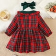 thumbnail image 4 of Adeawade Girls Christmas Dress Girls Long Sleeve Dress With Bow Headband Plaid Pattern Party Gown For Toddler Baby Holiday Outfit Crewneck Sundress Winter Retro Basic Dress Red 9-12 Months, 4 of 9