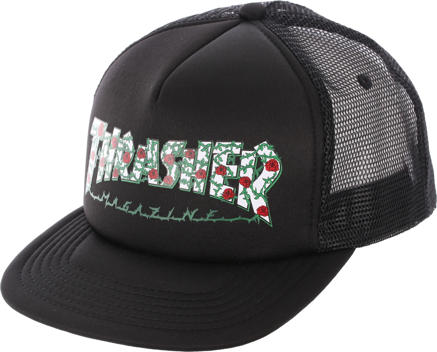 Thrasher Roses Mesh Trucker Hat Black Snapback - Walmart.com