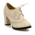thumbnail image 3 of Dakaela Chunky High Heeled Booties Lace up Victorian Ankle Boots Round Toe Dress Pumps for Wedding Party Prom Beige 7.5, 3 of 5