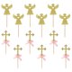 thumbnail image 5 of EeaseMX 24 piezas (2 paquetes) de adornos para tartas con forma de cruz y ángel, palillos brillantes para cupcakes, decoración para fiestas, bodas, cumpleaños, festivales (lazo rosa), 5 of 7