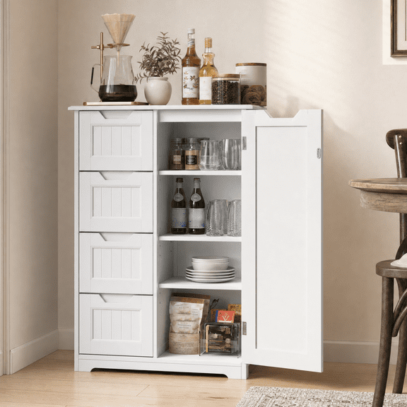 Asofer Kitchen Pantry Storage Cabinet with 4 Drawers for Kitchen, Living Room,White