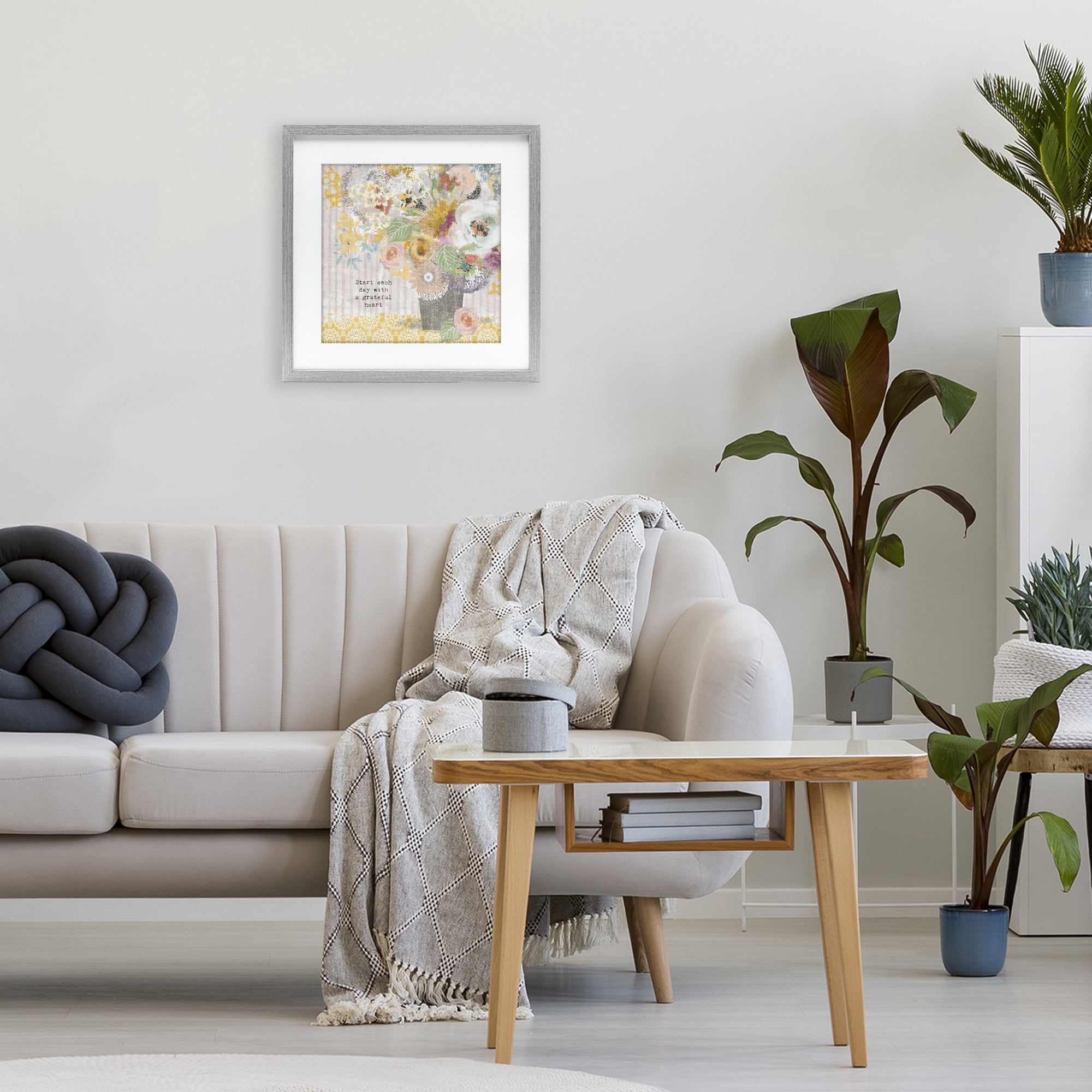 Stupell Industries Floral Inspirations Grateful Heart Gray Framed Print Under Glass, design by Suzanne Nicoll