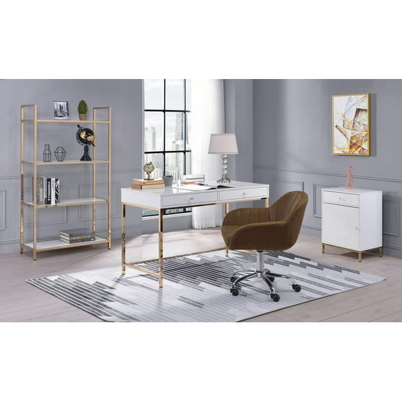 ACME Ottey Desk in White High Gloss & Gold