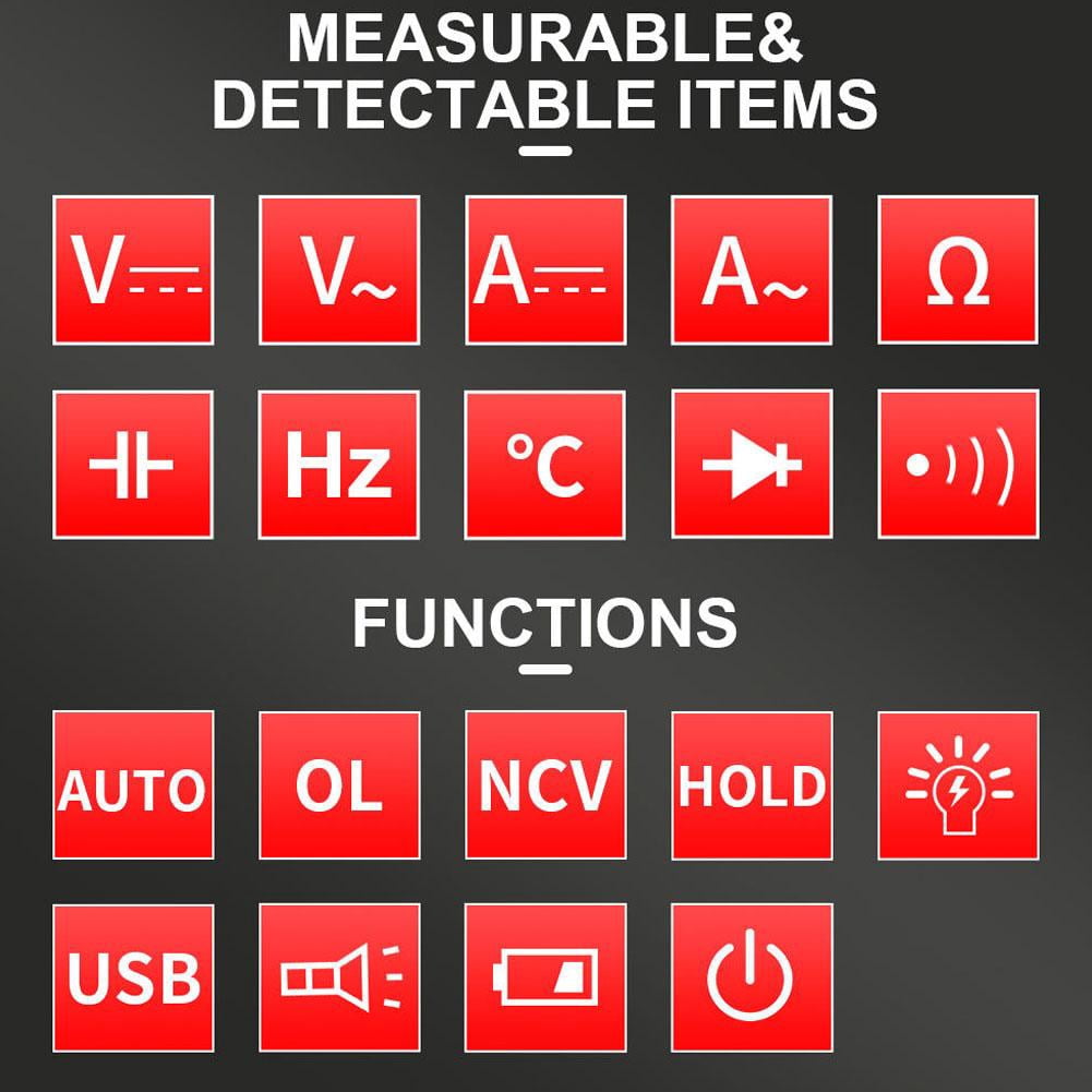 Digital Multimeter True RMS Voltage Current Tester, Capacitance Resistance Continuity Frequency NCV Detection with Large Color Screen, Voice Broadcast, USB Charging for Electricians DIY