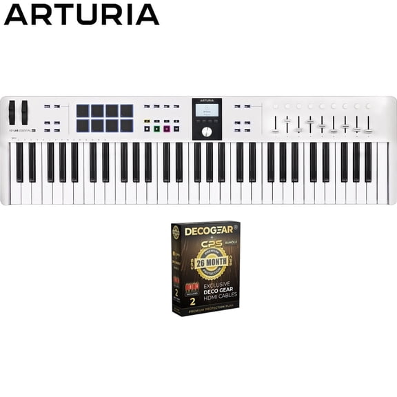 Arturia 231531 KeyLab Essential Mk3 61-Key USB MIDI Controller Keyboard White Bundle with CPS Exclusive 26 Month Protection Pack (BEACH-CPS-26M500ATV)