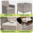 thumbnail image 4 of 3-Piece Patio Furniture Set PE Rattan Wicker Outdoor Chairs with Cushions Glass Coffee Table Steel Frame for Garden Deck Porch, 4 of 8