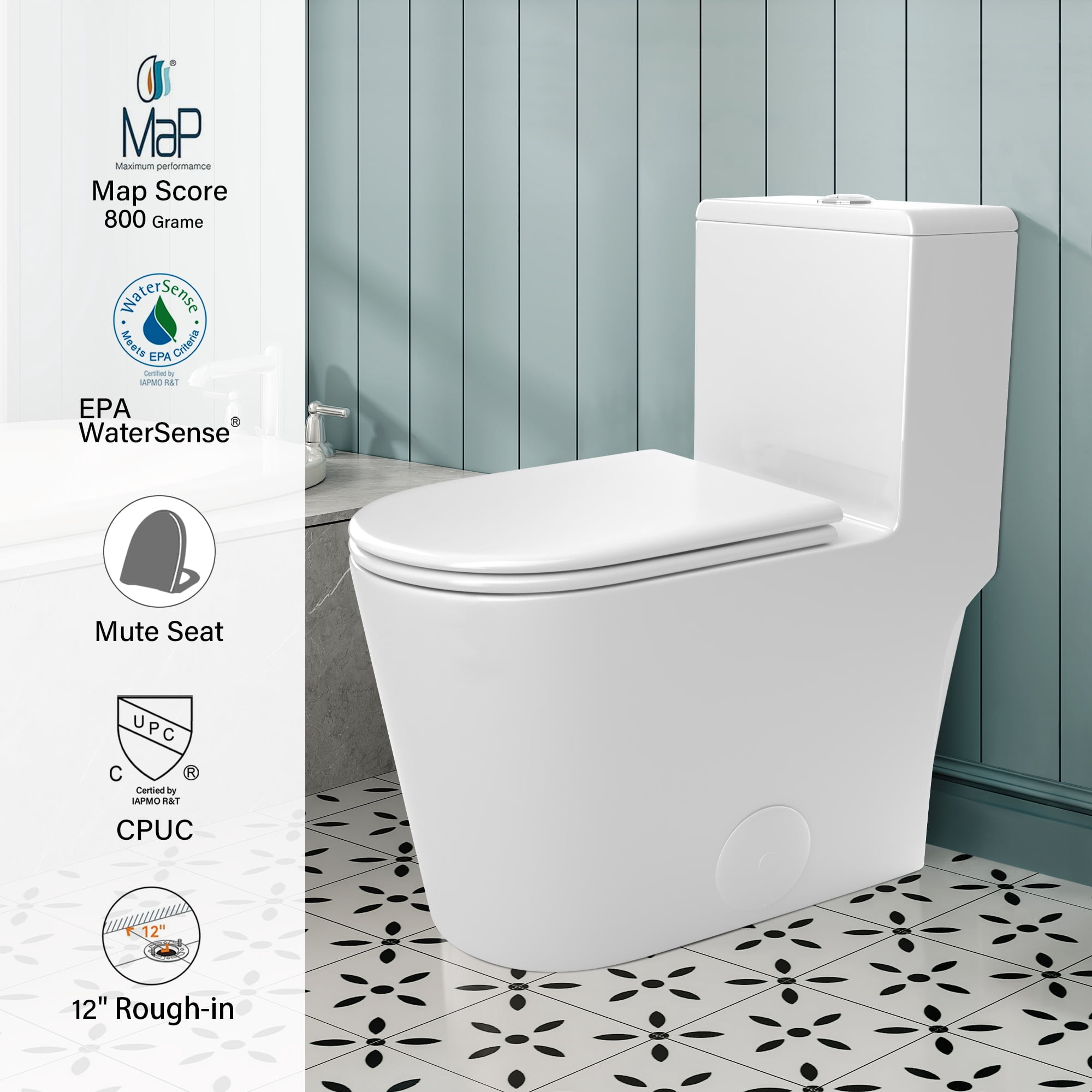 TrumanPick Elongated One Piece Toilet with17" ADA Comfort Chair Height Seat Compact Toilet 1.6 GPF Dual Flush Toilet, White