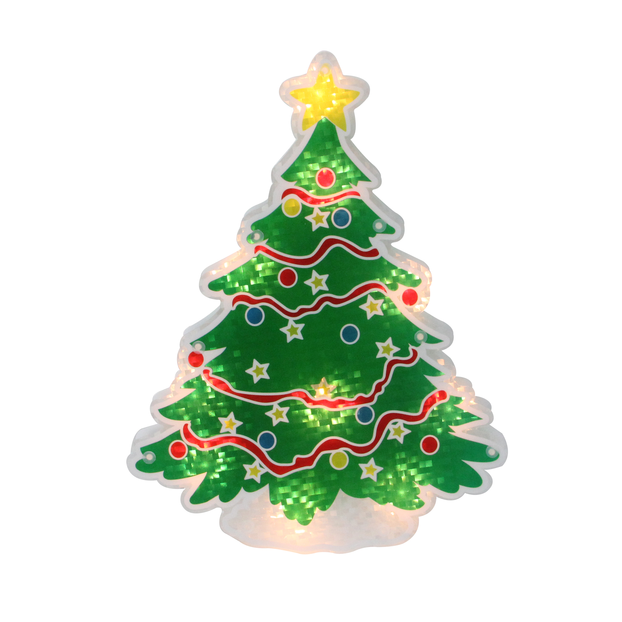 12.5" Lighted Holographic Christmas Tree Window Silhouette Decor