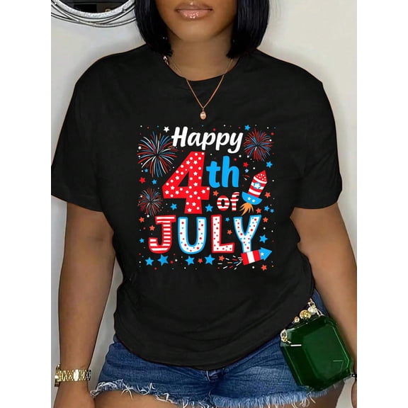 Happy 4th of July Patriotic American Flag USA Men Women Kids T-Shirt Women's Graphic Tee Casual Tops