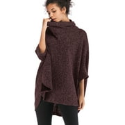 Womens Poncho Oversized Pullover Sweaters Warm Turtleneck Tops Irregular Cloak Bat Sleeve Coat Cape Top