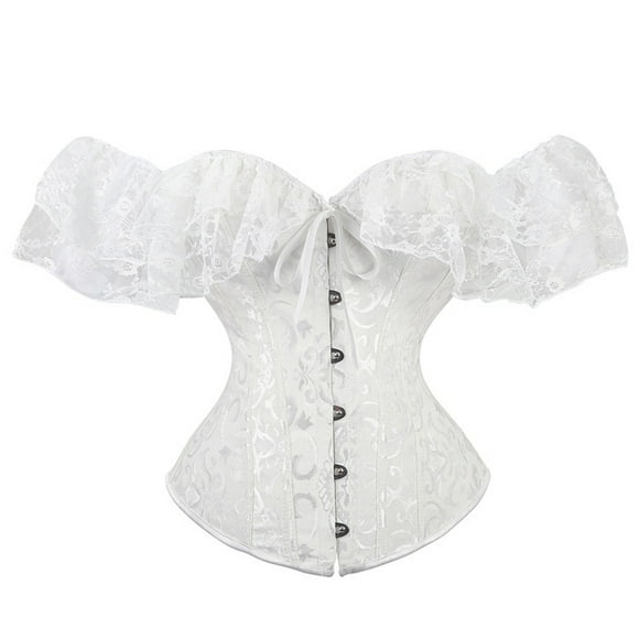 TINZ Women Lace Up Boned Bustier Corset With Garters Lace Up Boned Overbust Corset Bustier Lingerie Bodyshaper Fitted Top Underwire Corset