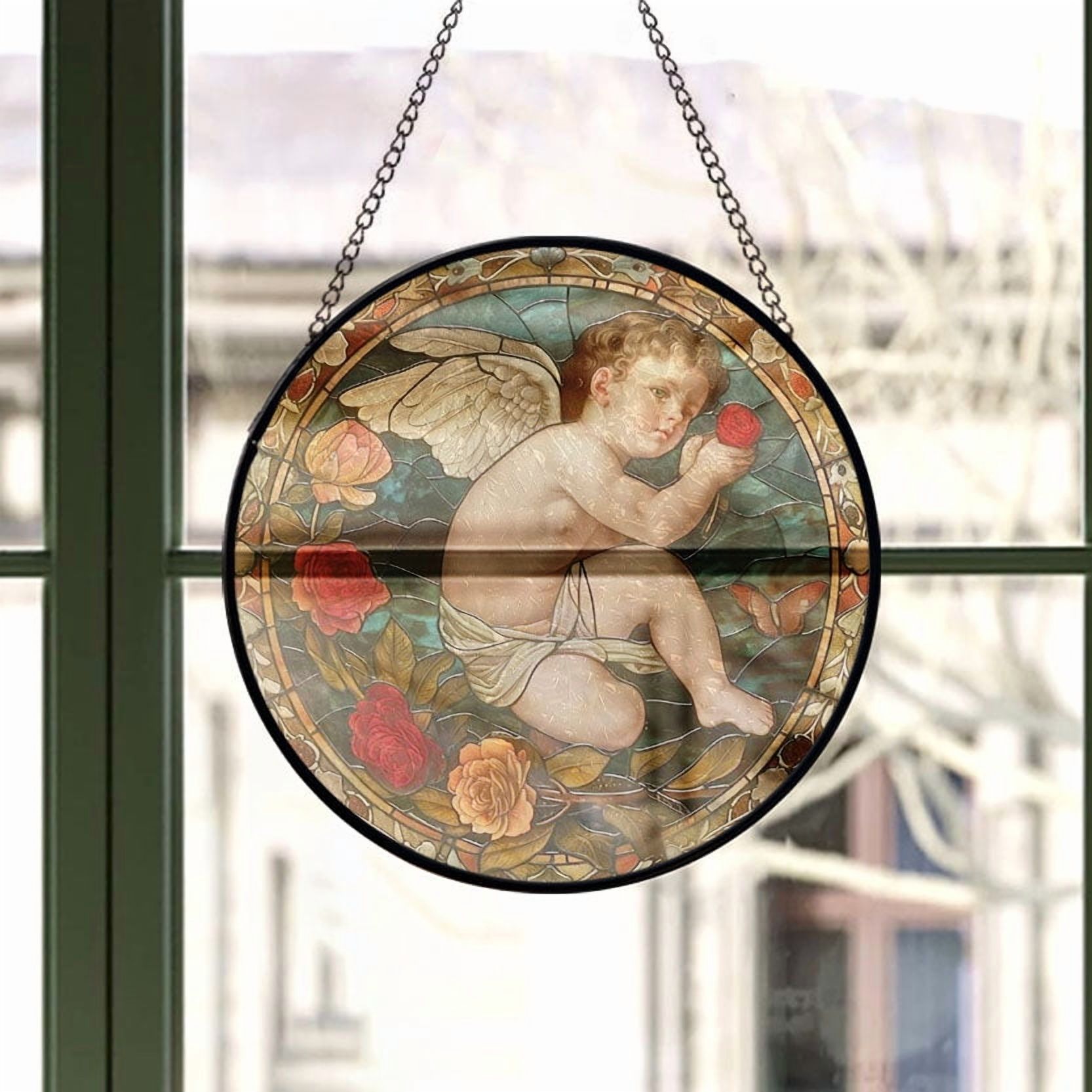 Cherub: Stained Glass-Style Christmas Ornament - Made With Real Glass, Stained Glass Ornament 2025, Holiday Decoration, Seasonal Keepsake Gift, Unique Collectible, Window Hanging,