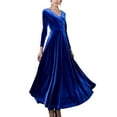 thumbnail image 1 of Innerwin Robe Ligne A Couleur Unie Femmes Robes Maxi Vacances Manches Longues Ample Bleu m, 1 of 2