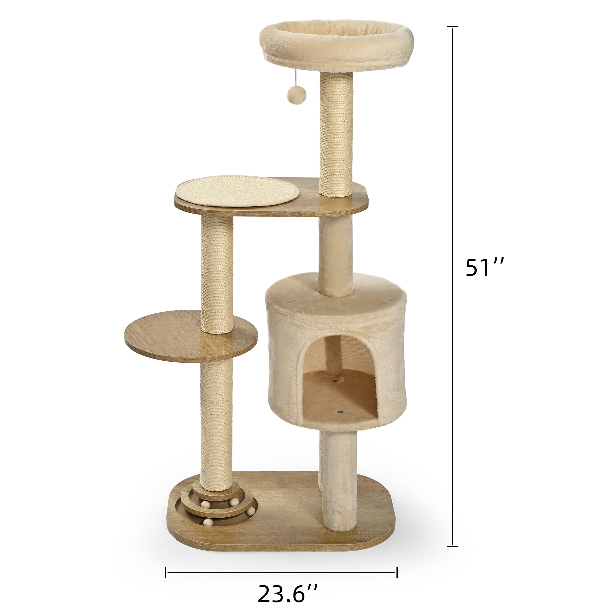 Vibrant Life 5-Level 51" Cat Tree with 2-Level Track Ball and Condo, Beige