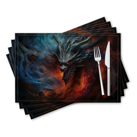 

BaHomeck placemats Set of 4 rectangle Linen Cotton Placemats for Dining Table Washable Heat Resistant 18*12inch Fierce Dragon With Scales Of Shimmering Blue And Fiery Red