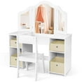 thumbnail image 2 of Costway Kids Vanity Table & Chair Set 2-in-1 Princess Pretend Play Makeup Vanity Set White, 2 of 10