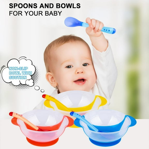 3Pcs Baby Bowls with Suction Base,Baby Suction Cup Bowl Set,Binaural Design Bowl,First Stage Self Feeding