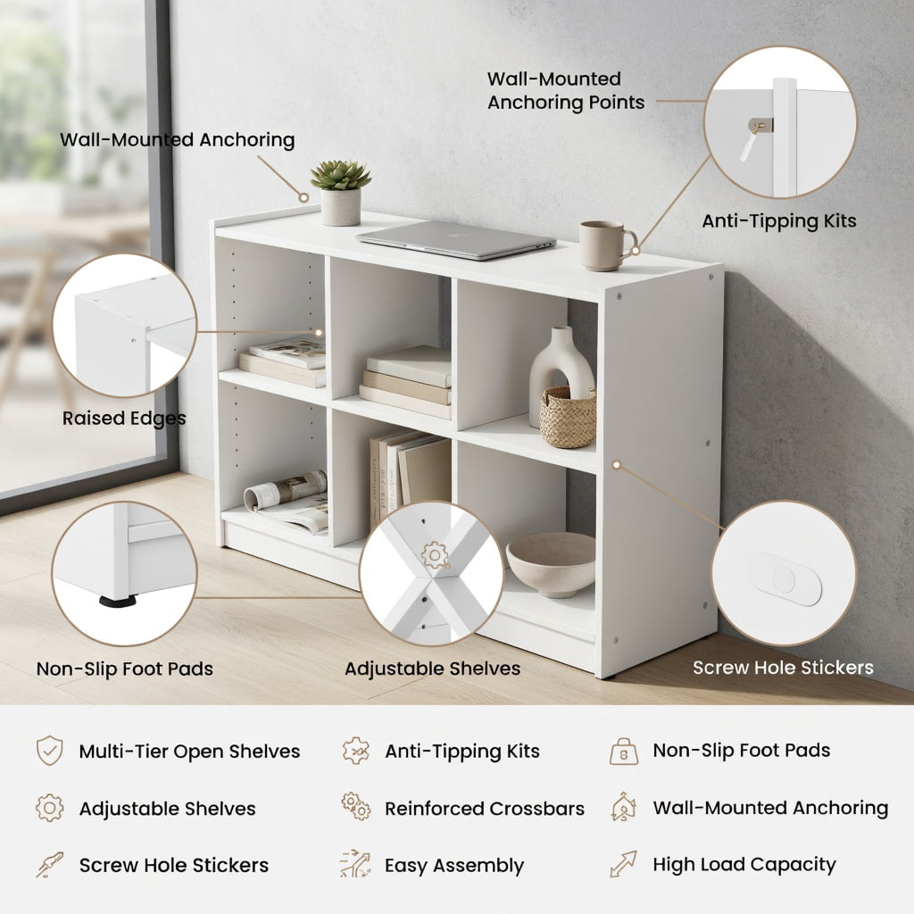 Spaco 3-Tier Open Bookcase 8-Cube Floor Standing Storage Shelves Display Cabinet-White, Tall Bookshelf, Shelves for Living Room, Home Office, Bedroom, Balcony