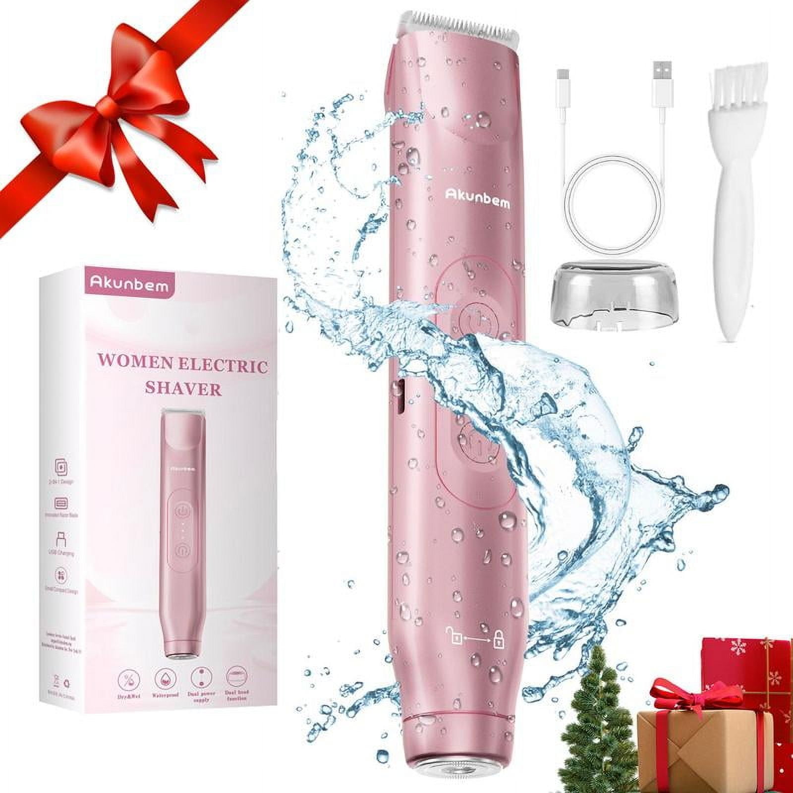 Bikini Trimmer for Women, Electric Shaver and Razor Rechargeable 2-in-1 Body and Facial Epilator, Dual Heads for Painless Trimming of Pubic Hair, Face, Underarms and Legs, IPX7 Waterproof.