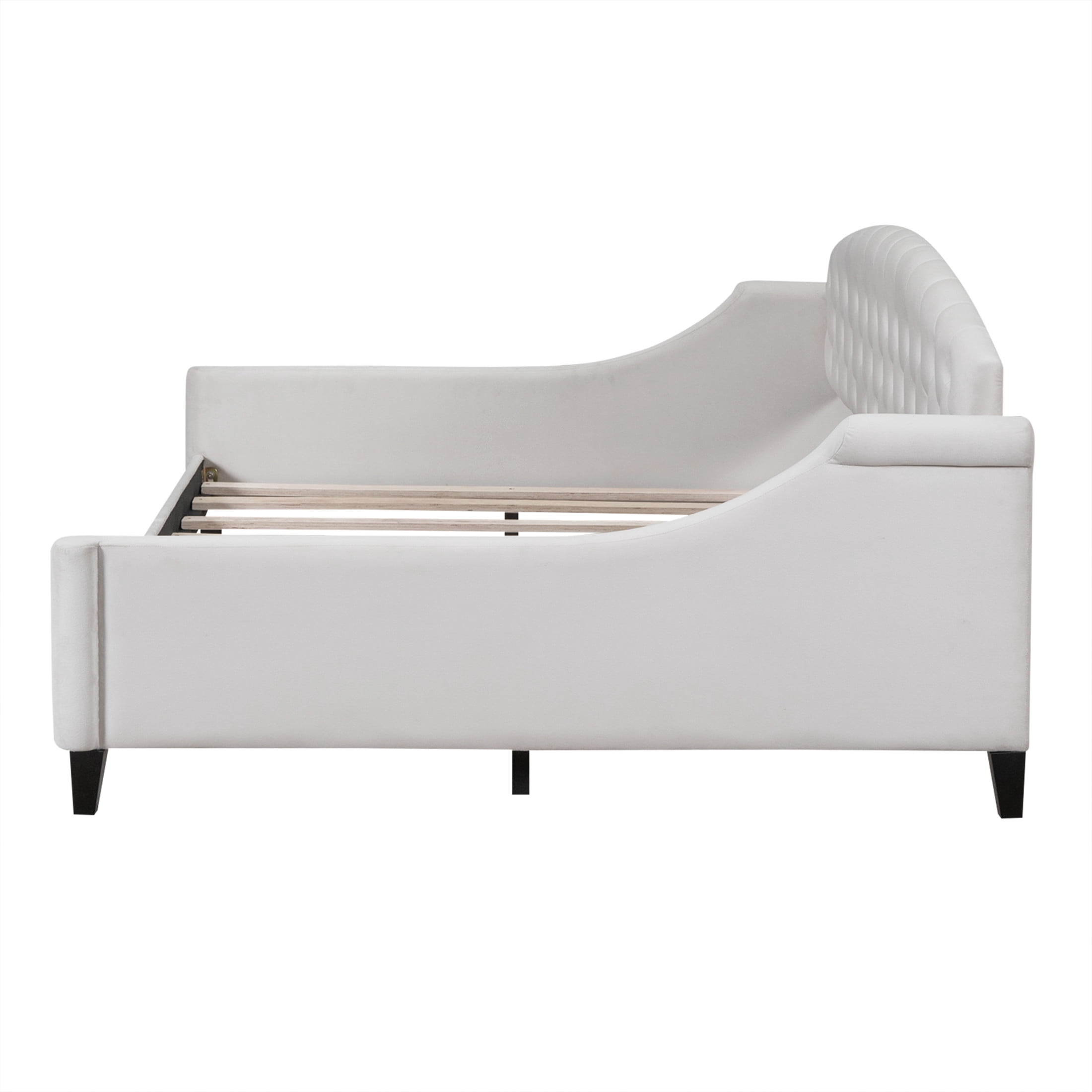 Noble House Sabrina Luxury Full Daybed, Velvet Upholstered Tufted Sofa Bed, Plywood Frame with Piped Edges, Beige