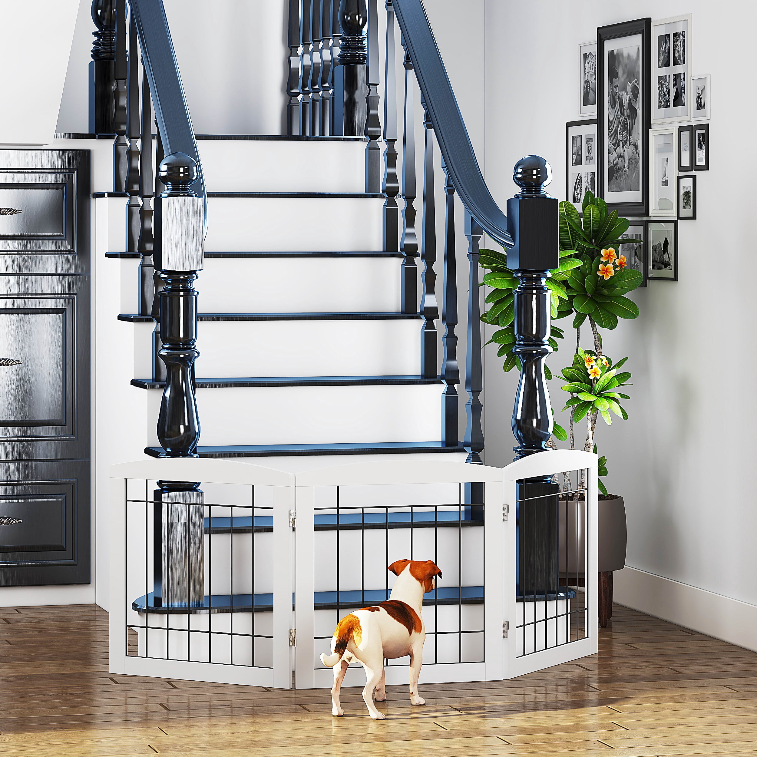 STAROUS White Foldable Pet Gate,Secure Indoor Barrier, Ideal for Doorways, Stairs, and Wide Openings - 60" Wide, 24" Height, 3 Panels