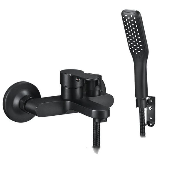 Black Bathroom Shower Faucet With Handheld Shower Head Set, Wall-mounted Black Shower Set