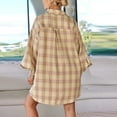 thumbnail image 6 of UVEASISHA Plaid Shirts for Women Lantern Long Sleeve Loose Shacket Casual Button Down Lapel Shirt Jackets with Pocket 2025 Fashion Fall Clothes Today Sales,Khaki,S, 6 of 9