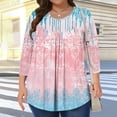 thumbnail image 4 of Shirts for Women 3/4 Sleeve Round Neck Gradient Plus Size Solid Color T-shirt Home Casual Top Multicolor XXXXXL, 4 of 6