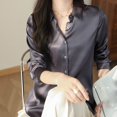 thumbnail image 6 of Summer Tops, Tops for Women Trendy, Women's Silk Satin Blouse Button Down Long Sleeve Casual Loose Fit Work Top for Comfort and, 6 of 6