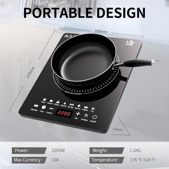 Portable Induction Cooktop, Countertop Burner with Multi-Function, 2200w Electric Stove with Easy Clean Glass, 8 Modes Sensor Touch Cooker (HO2)