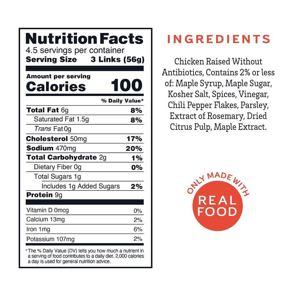 Amylu Foods Maple Breakfast Chicken Mini Link Sausages, 9oz, Refrigerated