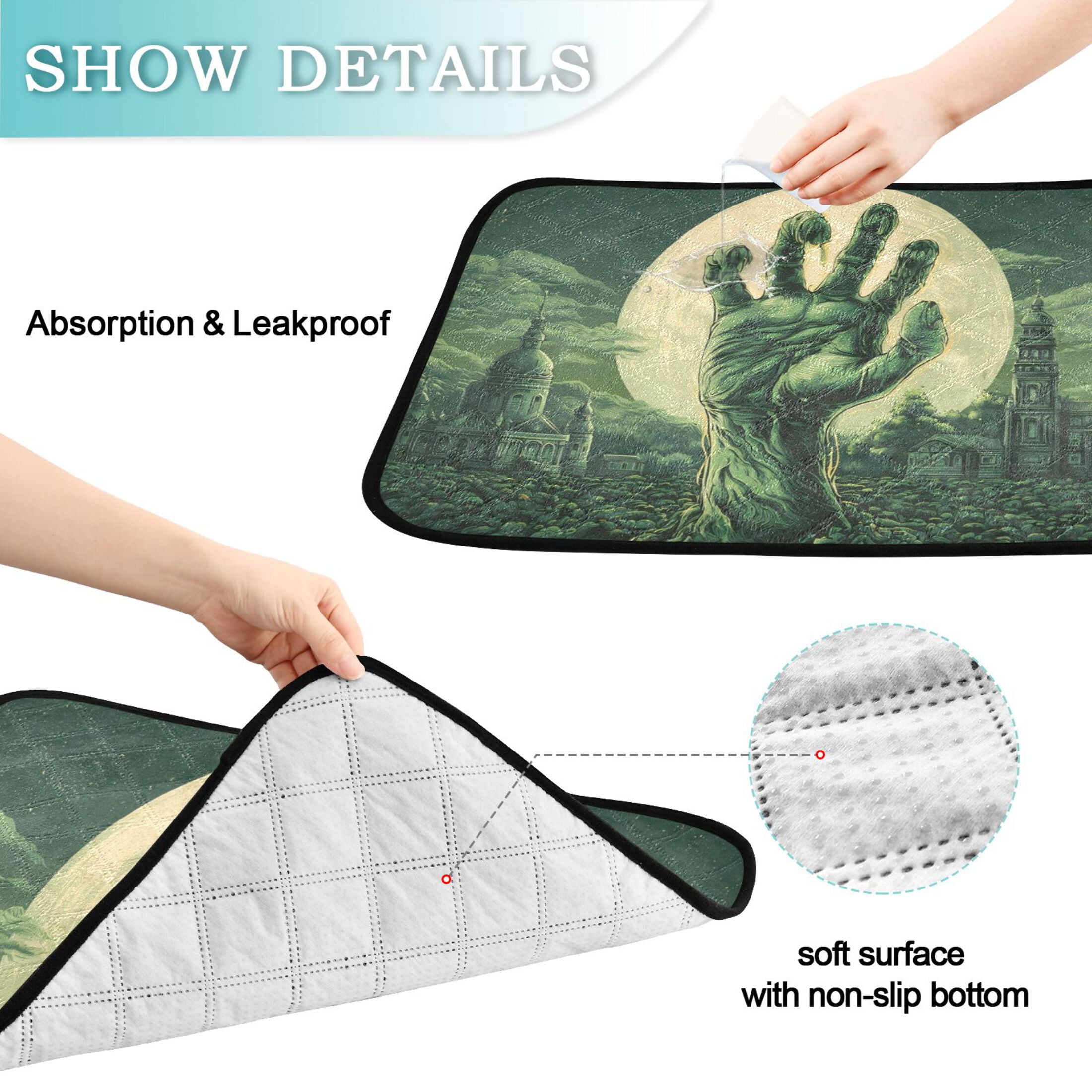 Qxltty Zombie Hand Cat litter Pads Pet Set of 2 Diaper Mats Center Anti-leakage Layer Absorbent Soft and Comfortable