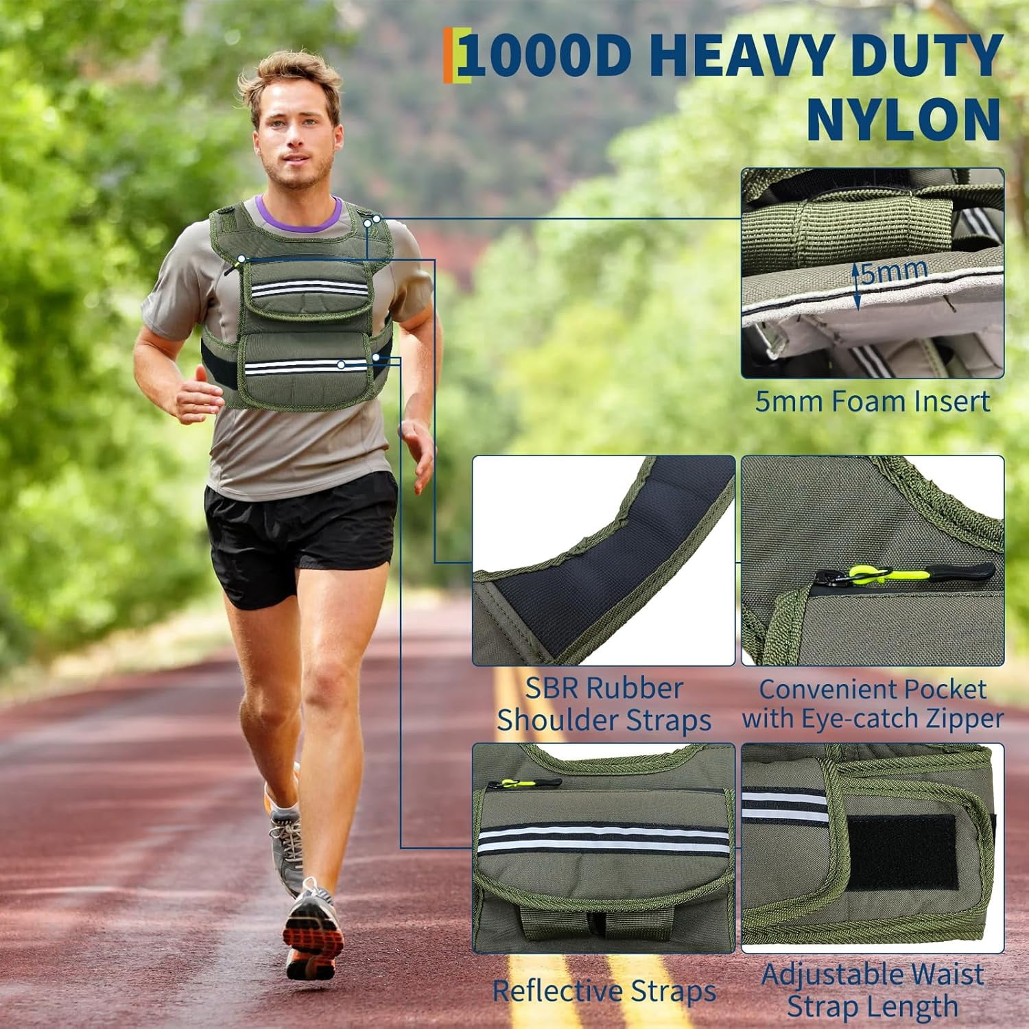 Adjustable Weighted Vest for Rucking & Running, 25lbs/35lbs/45lbs Weight Vest for Men Women with Reflective Strips, Storage Pocket for Strength Training, Walking, Workouts