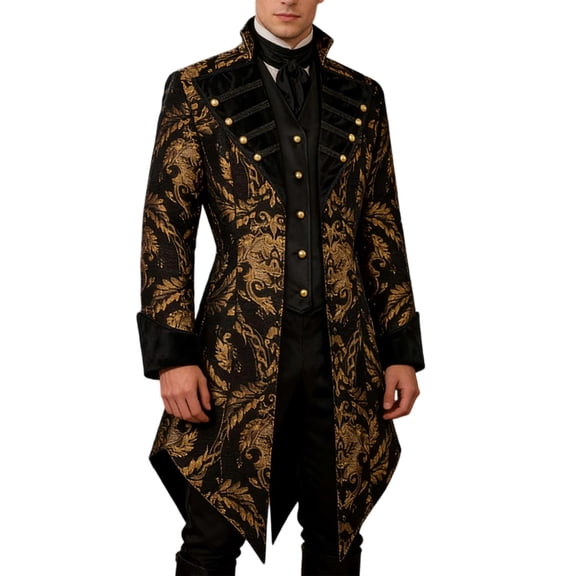 WRFWUL Mens Gothic Steampunk Frock Coat Floral Jacquard Double Breasted Pirate Tailcoat Halloween Cosplay Costume