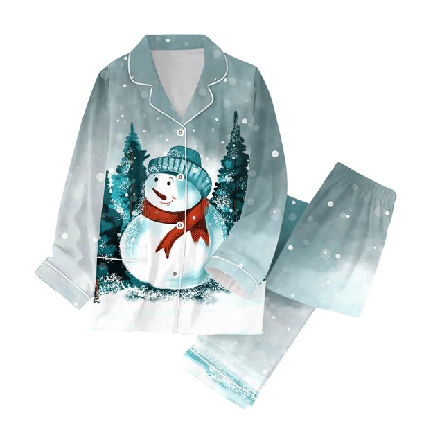 Gibobby camisones de mujer Conjunto de pantalones festivos de manga larga con copa de y árbol de Papá Noel con estampado completo de solapa navideña para mujer (Glauco, M)