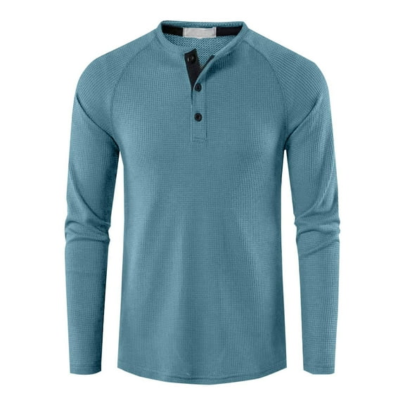 Fjofpr Mens Shirts Long Sleeve Casual Quarter Button Up Shirt Mens Men's Fashion Casual Pullover Solid Color Buttons Long Sleeve Round-Neck Blouses