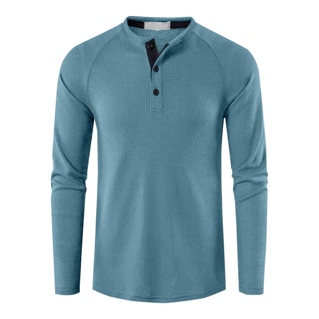 Birdeem Mode Décontractée pour Hommes Chandail-Over Couleur Unie Boutons Manches Longues Blouses Col Rond